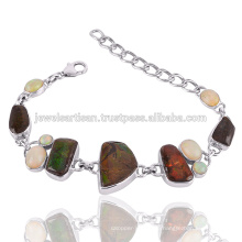 Natürlicher Ammolith und Äthiopain Opal Edelstein 925 Sterling Silber Armband